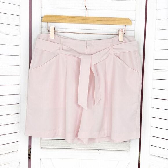 Elle Tie Waist High Rise Shorts Blush Pink 6 Paperbag - Picture 1 of 13